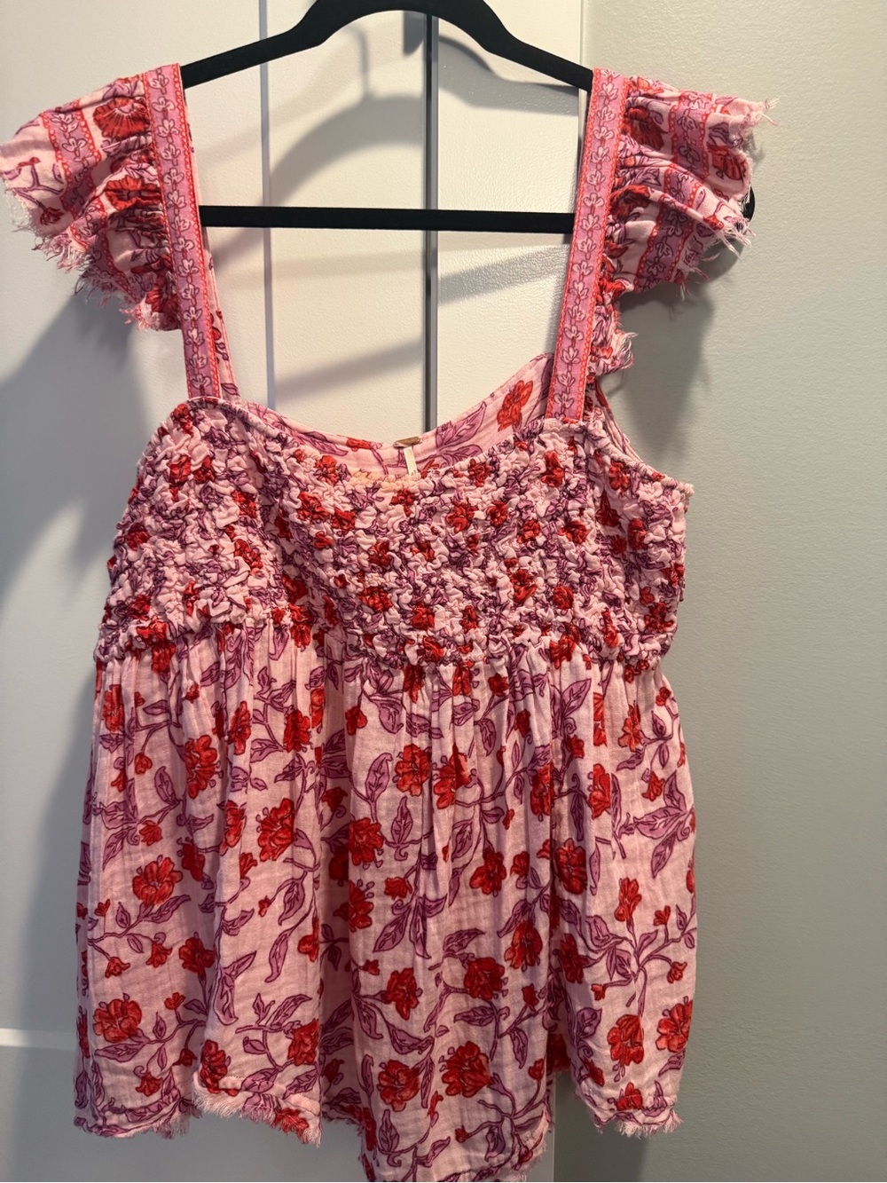 Free People Pink Tank Top with Red Floral Print